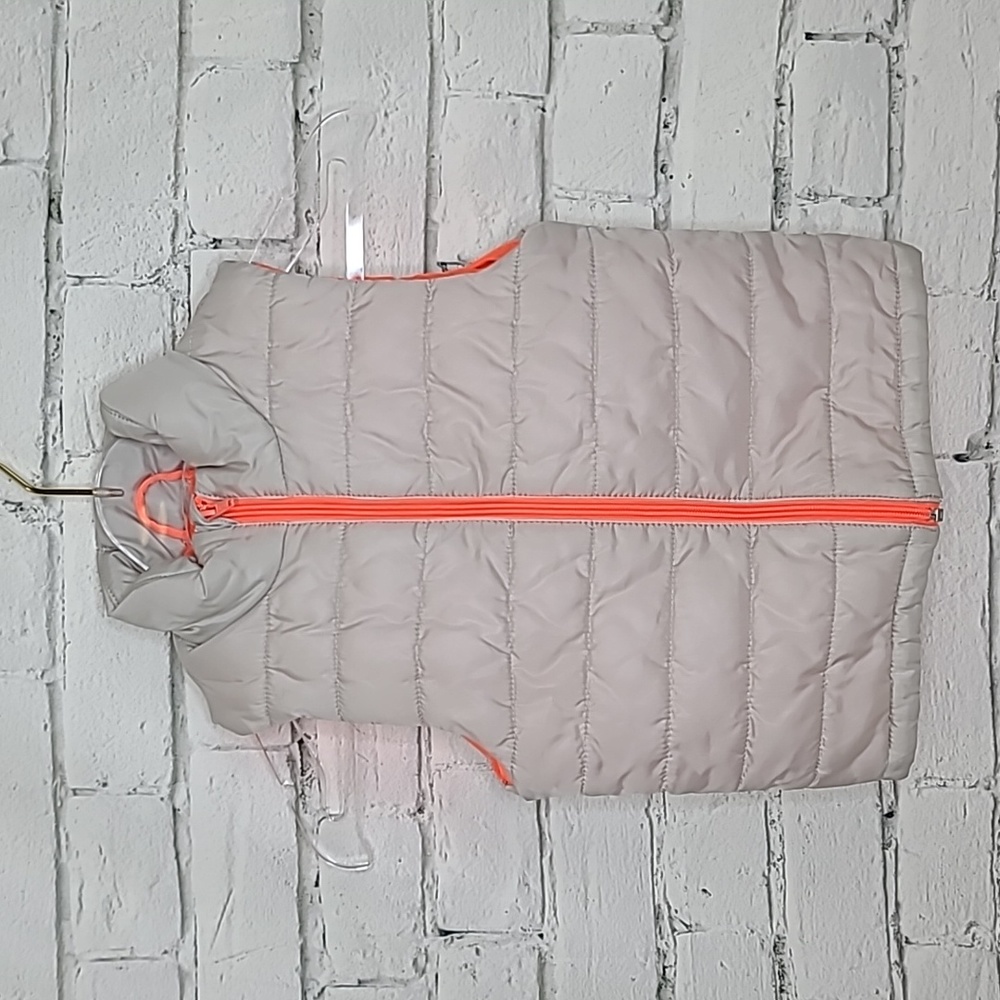 H&M Kid's Full Zip Up Stand Collar Quilted Puffer Vest Jacket in Gray/Coral Neon
